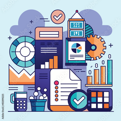 Assorted items are displayed on a table in an organized manner, Explore the use of monochromatic colors to depict the simplicity and clarity of accounting principles