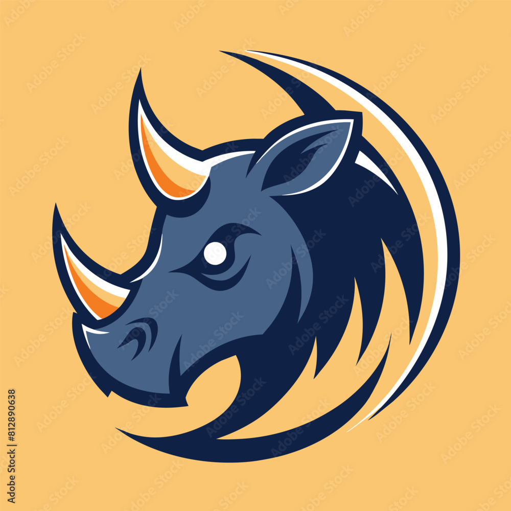 A close-up view of a rhino head against a vibrant yellow background, Generate a clean and simple logo incorporating the silhouette of a rhino's head A close-up view of a rhino head against a vibrant yellow background, Generate a clean and simple logo incorporating the silhouette of a rhino's head