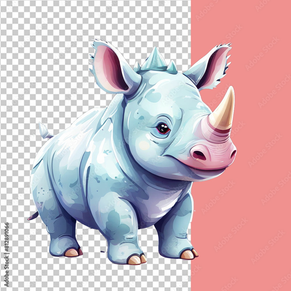 Naklejka premium Vector cute rhinoceros toy is a watercolor animal in cartoon style on an isolated background