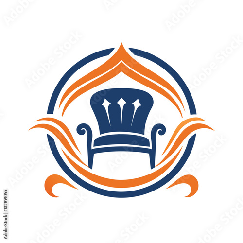 A blue and orange chair adorned with a crown on top, Generate a simple and elegant logo for a furniture online retailer