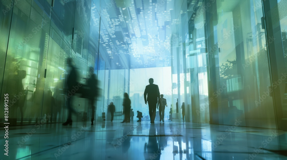 blurred background people in a glass office concept business center generative ai hyper realistic 