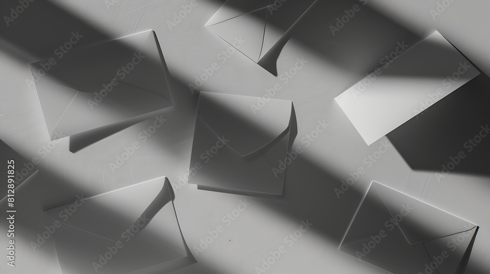 Envelope Shadow Floating envelopes and card on gray background with shadow Minimalism ...