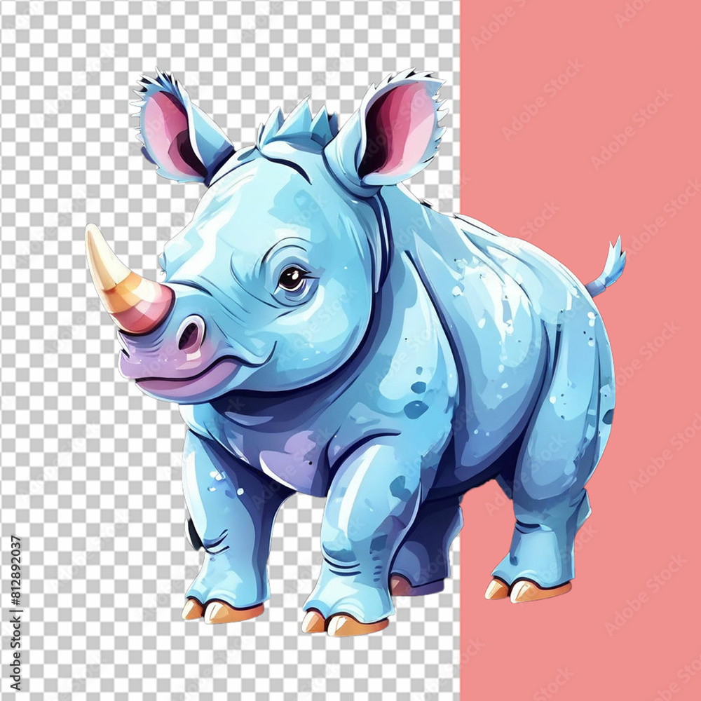Obraz premium Vector cute rhinoceros toy is a watercolor animal in cartoon style on an isolated background