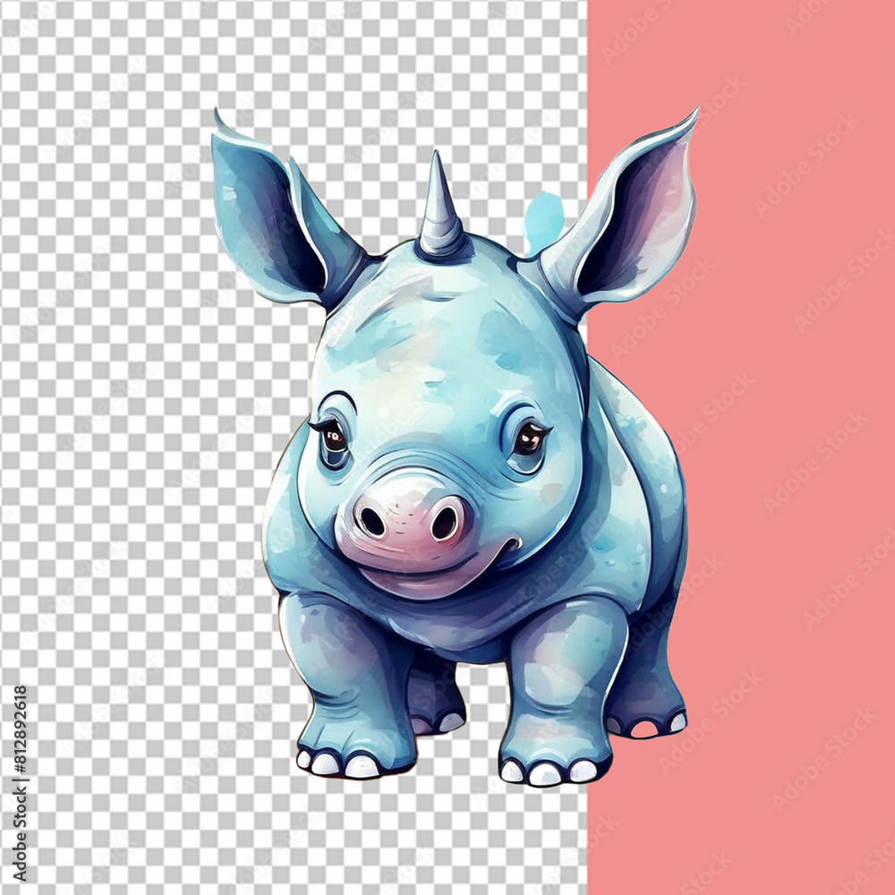 Fototapeta premium Vector cute rhinoceros toy is a watercolor animal in cartoon style on an isolated background