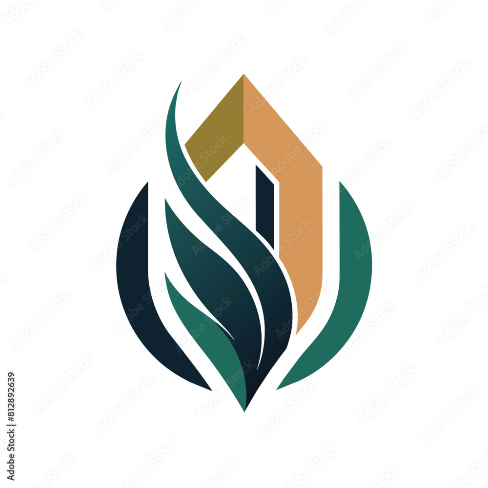 Logo featuring a house with leaves, representing a nature-themed company, golden eagle logo, minimalist logo Logo featuring a house with leaves, representing a nature-themed company, golden eagle logo, minimalist logo
