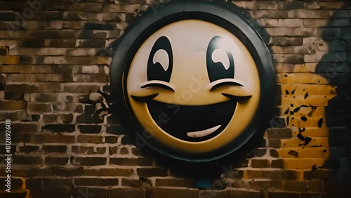 Smiley Face Painted on Brick Wall Generative AI