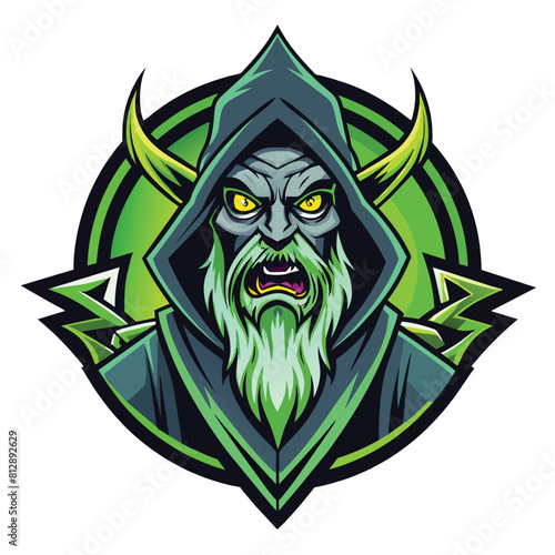 A menacing demon mascot with glowing yellow eyes, Illustration Vector Graphic, Zombie Evil Wizard Logo
