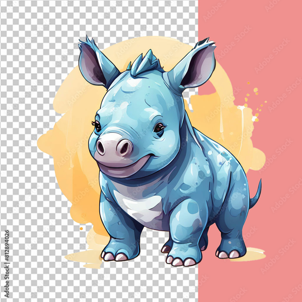 Fototapeta premium Vector cute rhinoceros toy is a watercolor animal in cartoon style on an isolated background