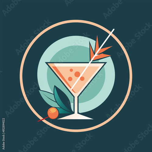 A cocktail glass with a vibrant orange garnish on the rim, ready to be served in a trendy cocktail lounge, Minimalist logo for a trendy cocktail lounge, minimalist logo