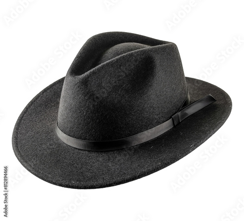 Black gentleman hat isolated on transparent background. photo