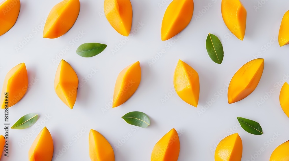 Creative layout made of mango on the white background Flat lay Food concept : Generative AI Creative layout made of mango on the white background Flat lay Food concept : Generative AI