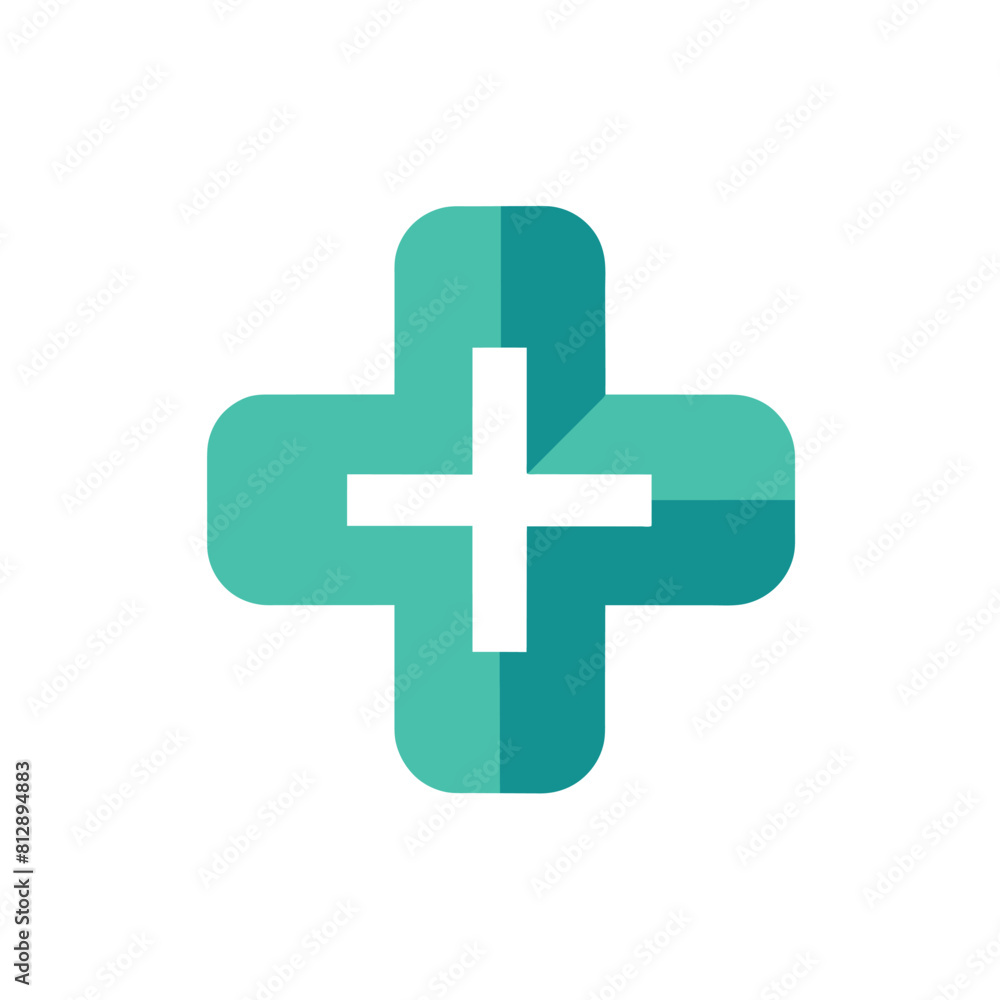 Green plus sign featuring a white cross in the center, Negative space used creatively to depict a medical cross in a minimalist logo Green plus sign featuring a white cross in the center, Negative space used creatively to depict a medical cross in a minimalist logo