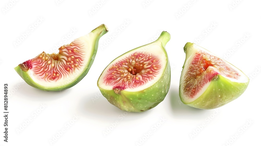 Fig green Three pieces of figs halves and a quarter Greenred fruits isolated on white background : Generative AI Fig green Three pieces of figs halves and a quarter Greenred fruits isolated on white background : Generative AI
