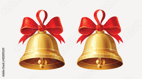 Golden Christmas bells with a red bow cartoon vecto