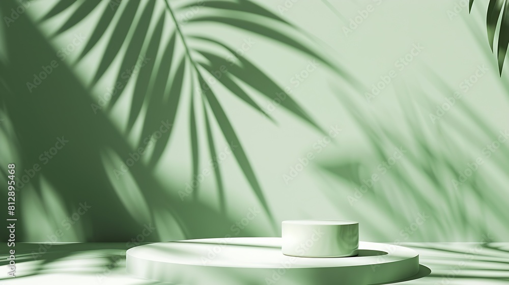 Abstract green background with shadow of palm leaves for the presentation of a cosmetic product A scene with a geometric backdrop Podium for product promotion beauty natural eco cosmet : Generative AI Abstract green background with shadow of palm leaves for the presentation of a cosmetic product A scene with a geometric backdrop Podium for product promotion beauty natural eco cosmet : Generative AI