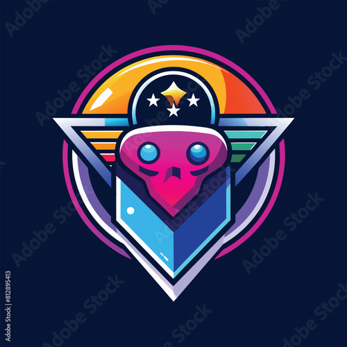 A brightly colored alien head featuring intricate star patterns on its surface, Produce a modern and minimalist logo for a casual gaming app