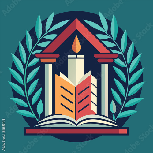 An open book with a candle burning in the middle, casting a warm glow on the pages, Produce a simple and elegant design for a publishing house