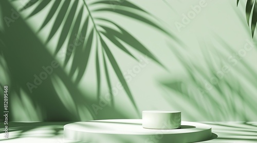 Abstract green background with shadow of palm leaves for the presentation of a cosmetic product A scene with a geometric backdrop Podium for product promotion beauty natural eco cosmet   Generative AI