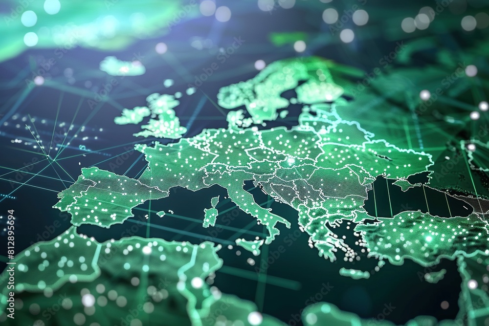 Digital Map of Europe with Global Network Connections,Global Network Overlay on European Digital Map Digital Map of Europe with Global Network Connections,Global Network Overlay on European Digital Map