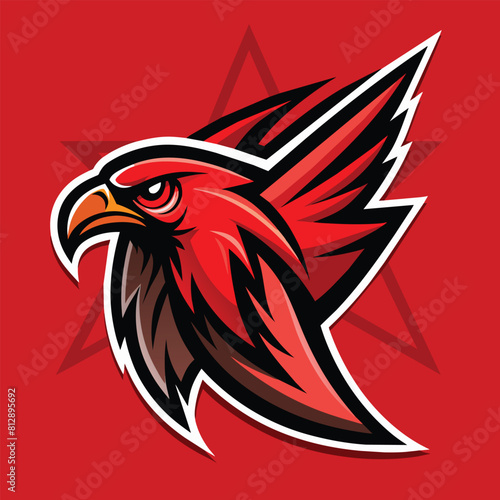 A red and black falcon with a star in the background, Red Falcon Logo, Striking Vector Illustration