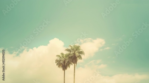 The baner  Summer Vintge Palm Trees Vintage  cloud sky summer tropical summer image background   Generative AI