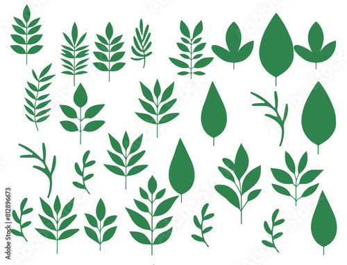 Green leaf icons are set isolated on a white background