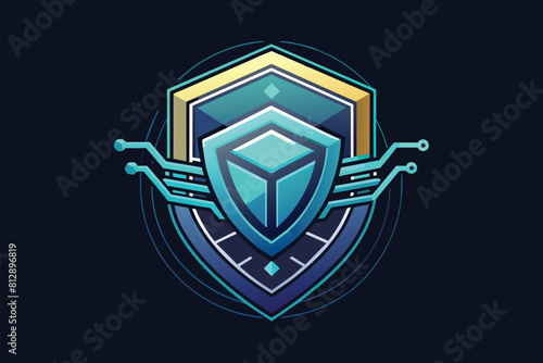 A shield logo with a sleek and futuristic design, suitable for a blockchain technology company, Sleek Logo for Blockchain Technology Company, minimalist logo