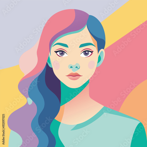Soft pastel painting of a woman with flowing long hair in a portrait style, Soft pastel colors blended together to symbolize healthy skin