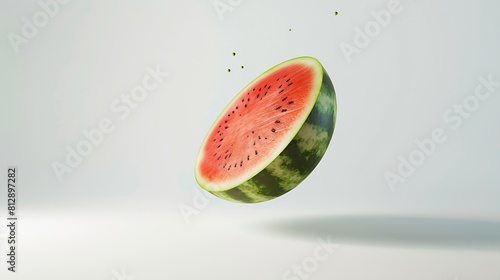 Fresh raw watermelon falling in the air isolated on white background Food levitation or zero gravity conception igh resolution image : Generative AI photo