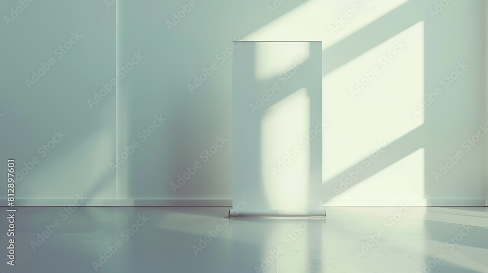 Blank roll up stand banner Blank mockup for presentation isolated on wall background in hospital hotel airport : Generative AI Blank roll up stand banner Blank mockup for presentation isolated on wall background in hospital hotel airport : Generative AI