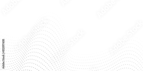 Abstract halftone flowing wavy gradient dots shape isolated on transparent background. Flowing dot particles wave pattern halftone black gradient smooth curve shape isolated on transparent background.