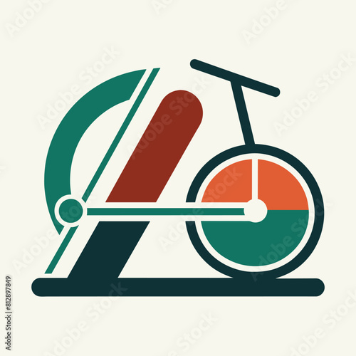 A traditional bicycle with a clock mounted on the front wheel, showcasing a unique blend of modern and classic elements, Treadmill and elliptical side by side, minimalist logo