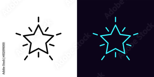 Outline superstar icon, with editable stroke. Star shine with rays. Starburst, glory rays and popularity, star flash, celebrity and legend, award and sensation, starry sparks, star party. Vector icon