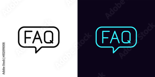 Outline FAQ icon, with editable stroke. FAQ text with speech bubble. Frequently asked questions, business support and help, useful information, FAQ chat with online info bot assistant. Vector icon