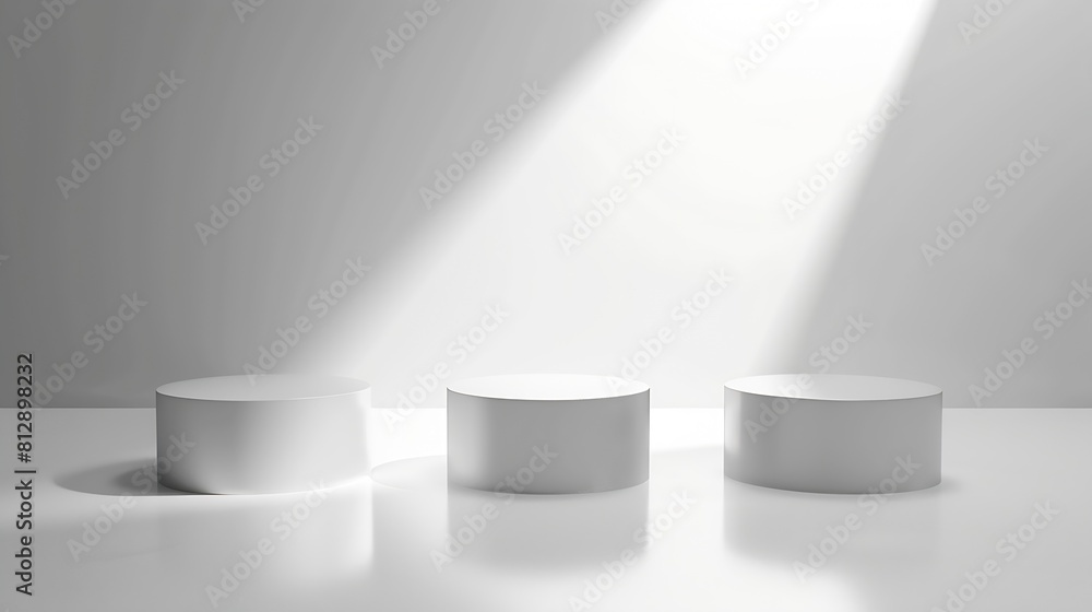 3 white podiums on white background : Generative AI 3 white podiums on white background : Generative AI