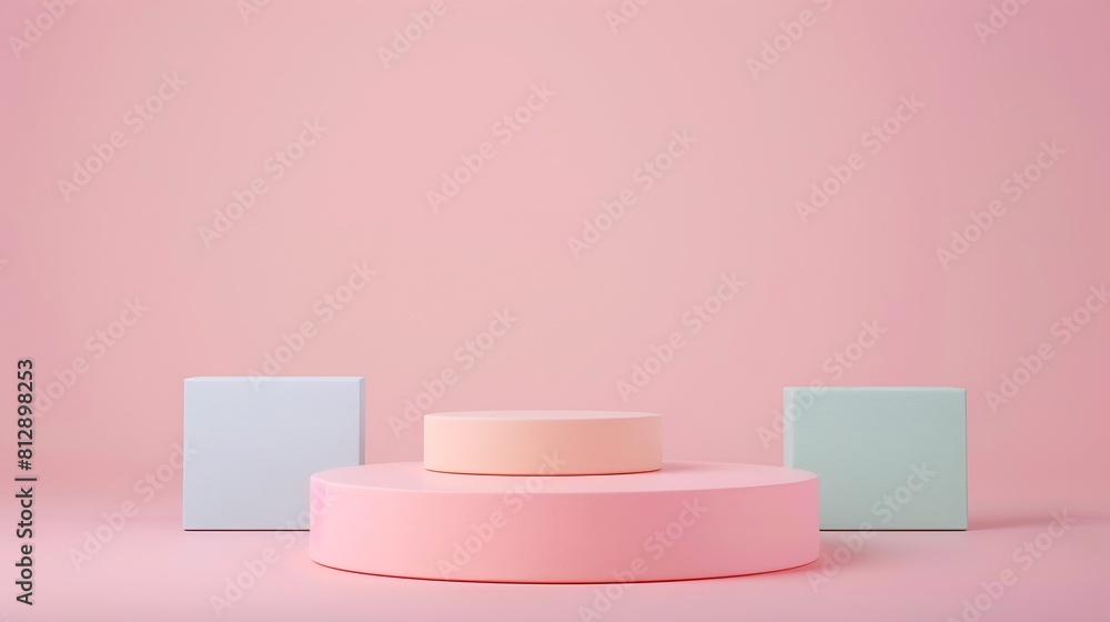 Awarding podium made of three 3d pastel square shapes of different sized against blank pink background for copy space : Generative AI Awarding podium made of three 3d pastel square shapes of different sized against blank pink background for copy space : Generative AI