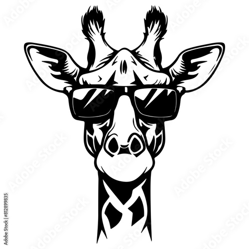 Cool Giraffe wearing sunglass black silhouette logo svg vector, buffalo icon illustration.