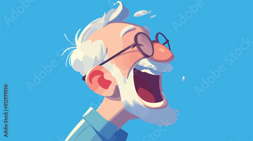 Grey haired old man face laughing facial expression