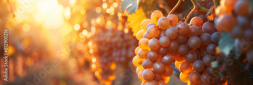 Golden Hour Glow on Ripe Grapes in Vineyard