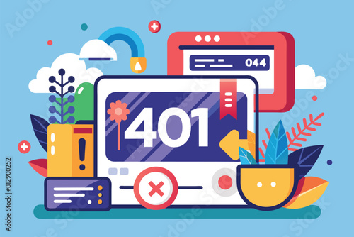 A computer screen displaying the number forty repeated in a row ten times, 401 error unauthorized Customizable Disproportionate Illustration