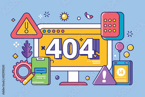 The computer screen shows the number forty repeated multiple times, 401 error unauthorized Customizable Disproportionate Illustration