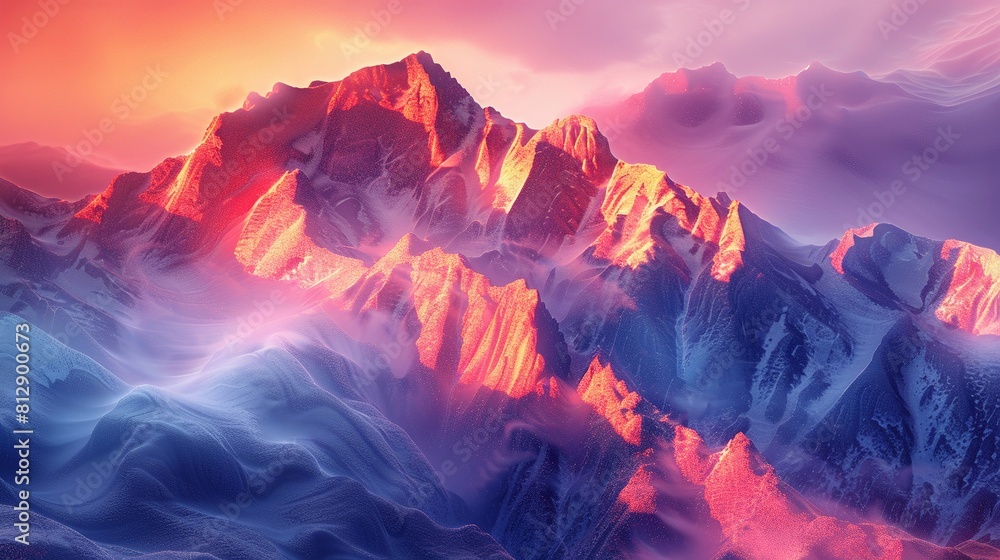 Vibrant clear digital mountain range ideal for a futuristic outdoor adventure theme