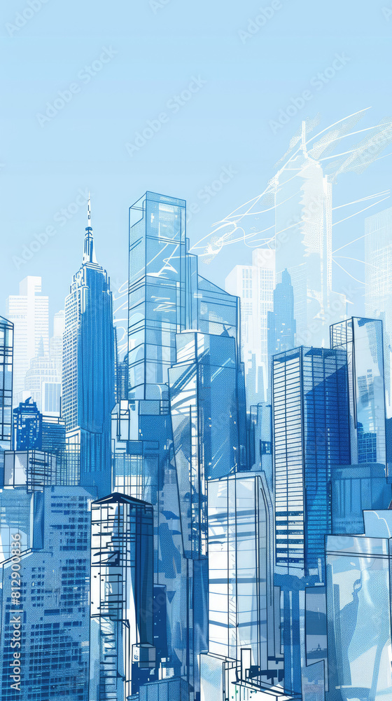 City background architectural with drawings of modern for use web, magazine or poster vector design