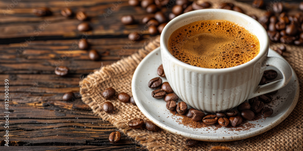 Steaming Coffee in White Cup Surrounded by Coffee Beans Steaming Coffee in White Cup Surrounded by Coffee Beans