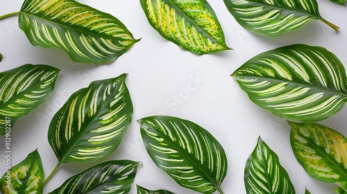 Leaf pattern Green tropical leaves on gray background Summer concept Flat lay top view copy space square   Generative AI