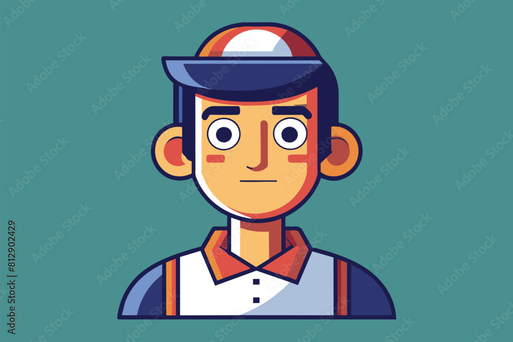 A man wearing a baseball cap on his head, looking towards the camera, Art Customizable Disproportionate Illustration A man wearing a baseball cap on his head, looking towards the camera, Art Customizable Disproportionate Illustration
