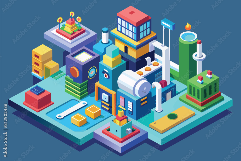 Isometric illustration on a computer screen displaying a diverse array of objects, Art Customizable Isometric Illustration