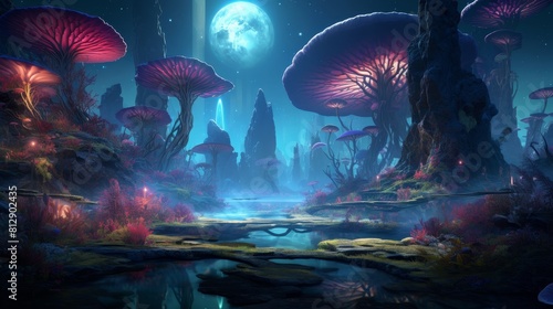 fantasy dark landscape of magical environment.