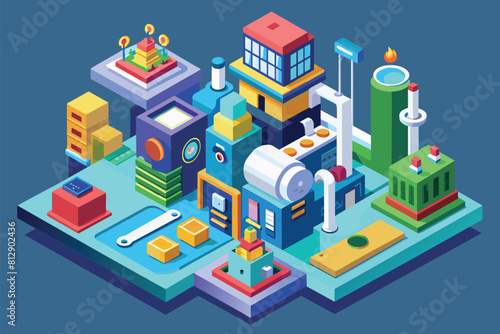 Isometric illustration on a computer screen displaying a diverse array of objects  Art Customizable Isometric Illustration