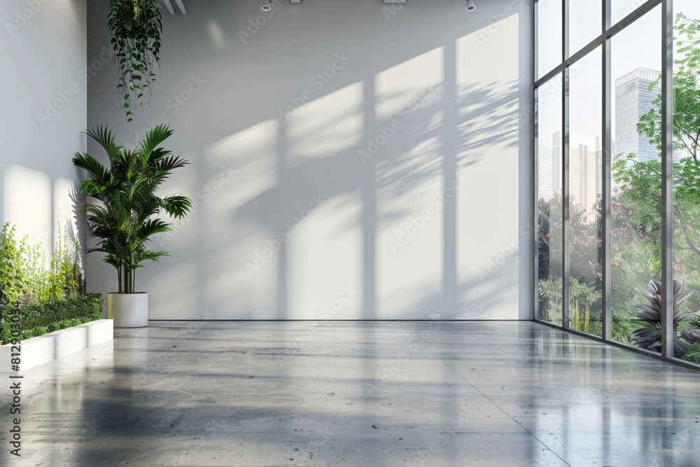Empty Wall Mockup in Modern Office Interior created with Generative AI Empty Wall Mockup in Modern Office Interior created with Generative AI